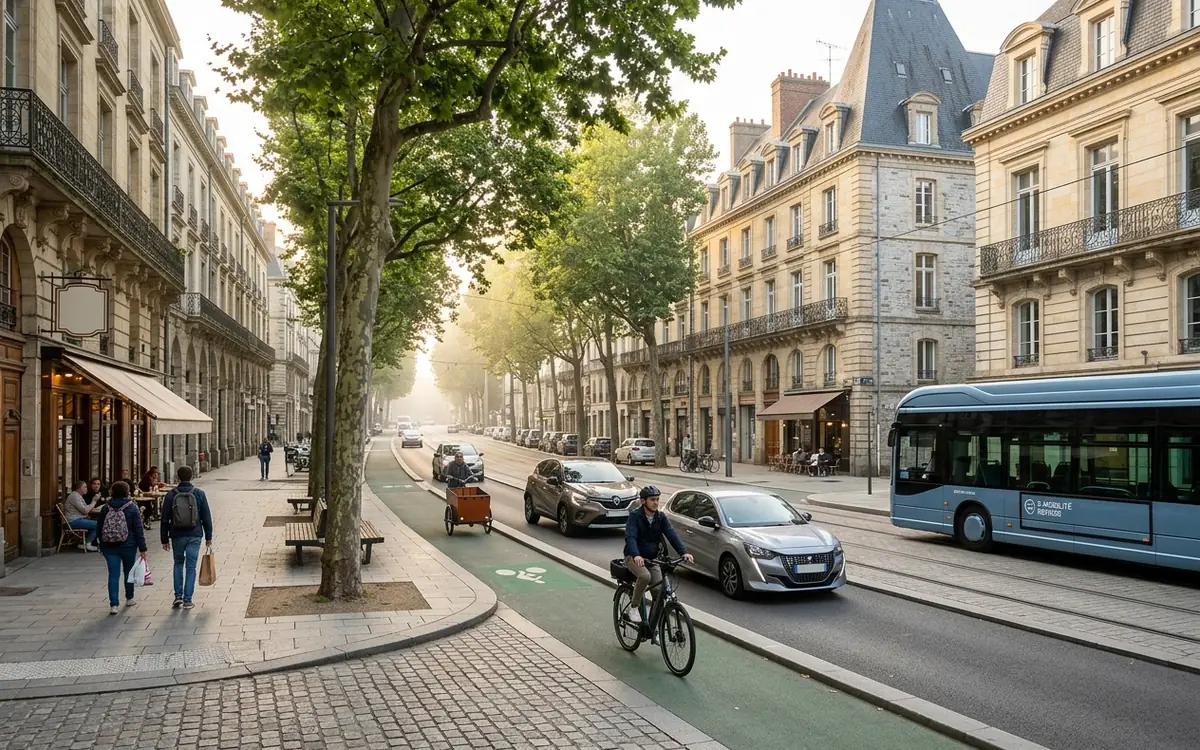 Circulation automobile sur la rocade de Rennes avec panneau de zone à faibles émissions